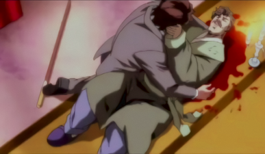 George on the floor dying after being stabbed by Dio