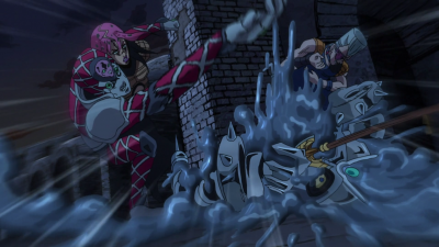 King Crimson's attack is narrowly dodged by Silver Chariot