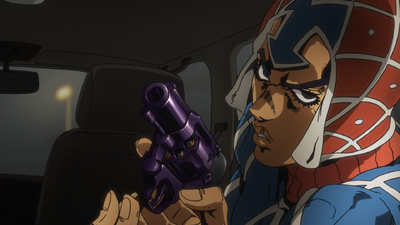 Mista recomposing himself to continue fighting with Ghiaccio.