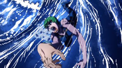 An exaggerated picture of F.F. drowning from Kenzou's attack