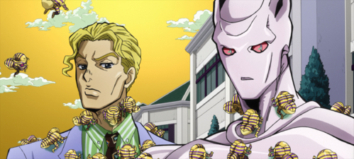 Harvest enxameando Kira e seu Stand, Killer Queen