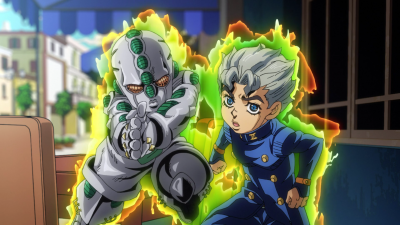 Koichi summons Echoes to stop Giorno