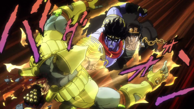 Jotaro punches a hole through DIO and The World