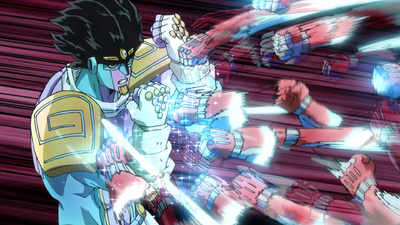 Defending from a volley of Crazy Diamond's punches
