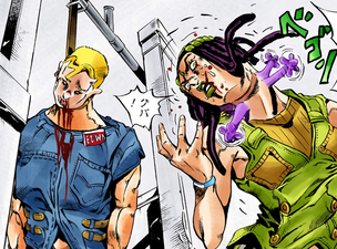 ...thus activating his Stand to inflict the same damage upon Ermes
