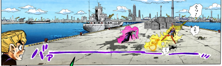 Josuke fighting Otoishi, pummels him in the head