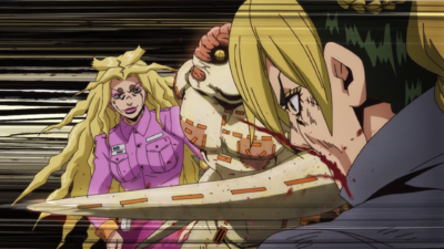 Miu Miu manages to land a hit on Jolyne after making her forget who she tied up