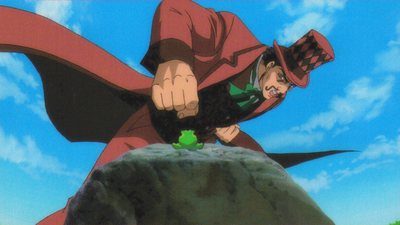 Zeppeli, about to punch the frog