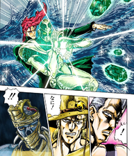 Cleverly using an Emerald Splash to save Polnareff from Emperor