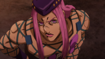 Anasui activates the trap he made out of Guccio's ribs