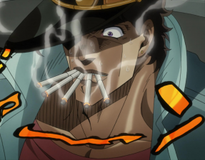 Oingo attempts Jotaro's parlor tricks