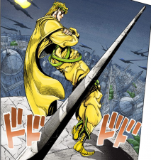 DIO standing on top of his mansion's steeple