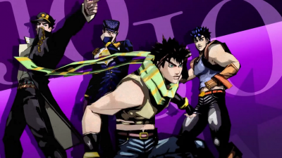 Jotaro with other JoJos in the opening for Diamond Records Reversal