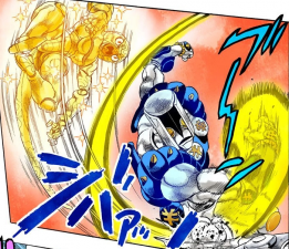 Dodging an attack by Okuyasu's The Hand
