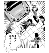 B.T. and Koichi's family stumble across the Freckled Boy after he is "hit" by their car