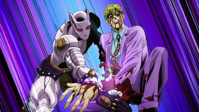 Kira severs his own left hand using Killer Queen.