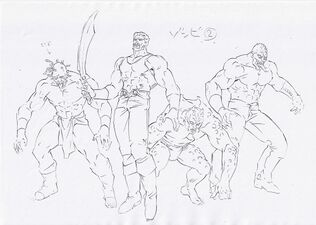 Front of Adams' Body perspective model sheet from the Phantom Blood movie