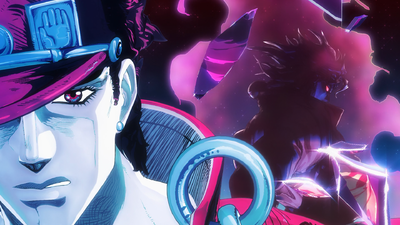 A shadowed DIO glares at Jotaro from behind during the first version of JoJo Sono Chi no Kioku ~end of THE WORLD~