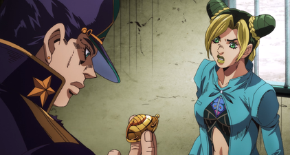 Jotaro offering the Pendant to Jolyne after being shot