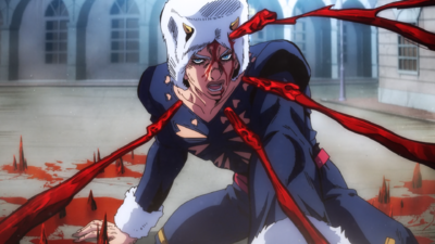 Weather allowing the blood spikes to stab him, enabling him to pull Pucci closer