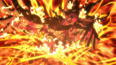 Kars being immolated in a volcano