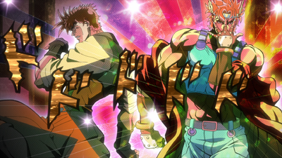 Caesar and Joseph putting aside their differences to fight the Pillar Men
