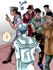 Joshu blending into a crowd due to Paper Moon King
