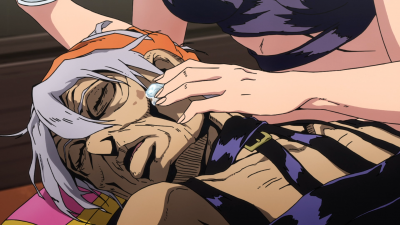 Narancia being kept alive by Trish with the remaining ice