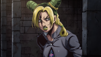 Jolyne emerging from her cell preparing to fight the rest of the inmates controlled by Survivor