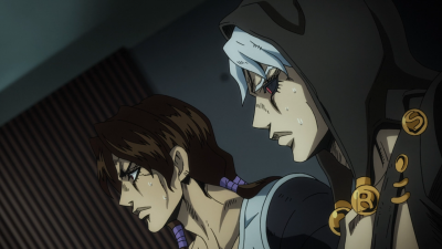 Illuso and Risotto Nero shocked in front of Sorbet's corpse