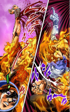 Formaggio has Little Feet slash his hand, using his own blood to douse the fire...