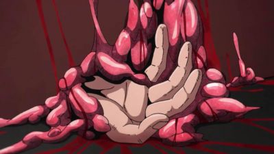 Consuming Giorno's hand after being shot off by Mista.