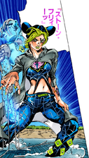 Jolyne in her third outfit, summoning Stone Free