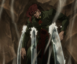 Kakyoin's dies after being punched through the abdomen by The World