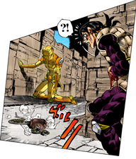 Gold Experience uses a snake to found Illuso's position