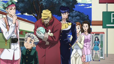 Joseph waiting in line with Josuke and the others