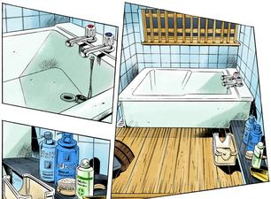 The bathroom in the Kira residence