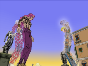 Standing alongside Diavolo as he faces Gold Experience Requiem