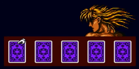 Shadow DIO in battle as he both taunts the player and acts as a tarot card decider (SFC Game)