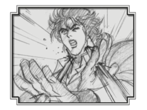 Jonathan acertado pelos lasers oculares de Dio's (Timeline do OVA da Parte 3)