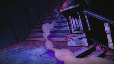 The second floor stairs of DIO's Mansion, in STAND PROUD.