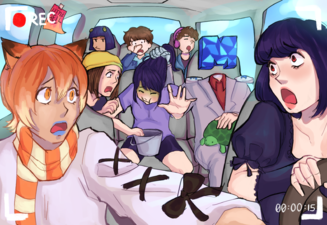 LJ on a roadtrip with the Cope Club drawn by Chen