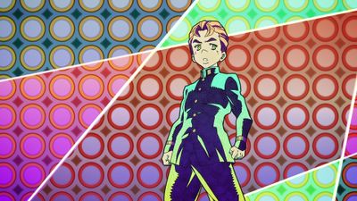 Koichi stands and poses...