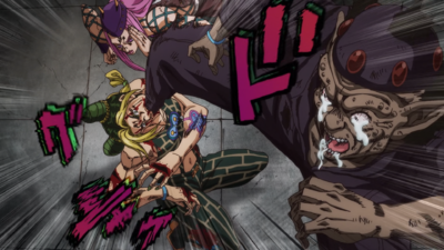 Kenzou delivering a supposedly fatal blow to Jolyne