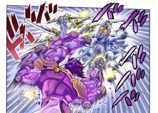 Trading blows with Star Platinum