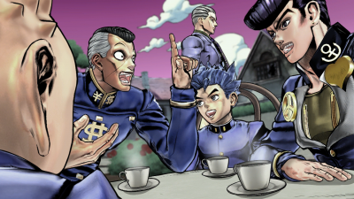 Okuyasu and his friends in the ending