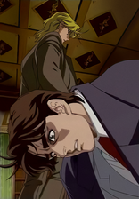 Jonathan in pain after Dio elbowing his stomach
