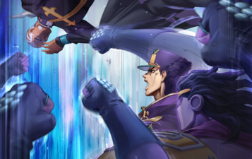 Jotaro and Star Platinum fighting Pucci