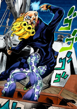 Giorno stabbed by Soft Machine's short sword