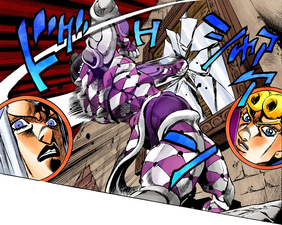 Purple Haze smashing the mirror Fugo is trapped in